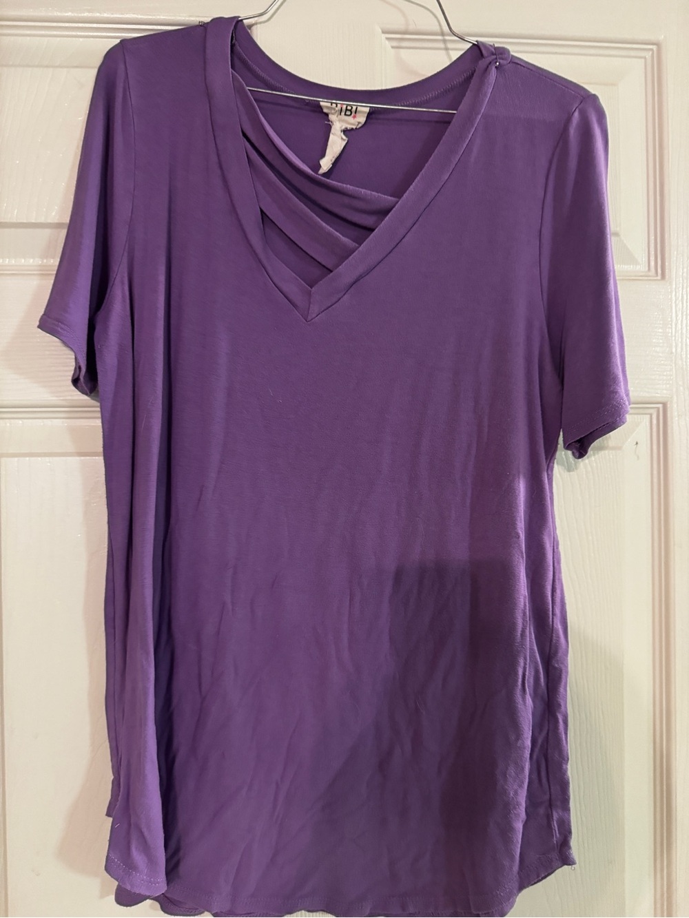 BiBi Purple V-Neck Short Sleeve Top with Strappy Detail